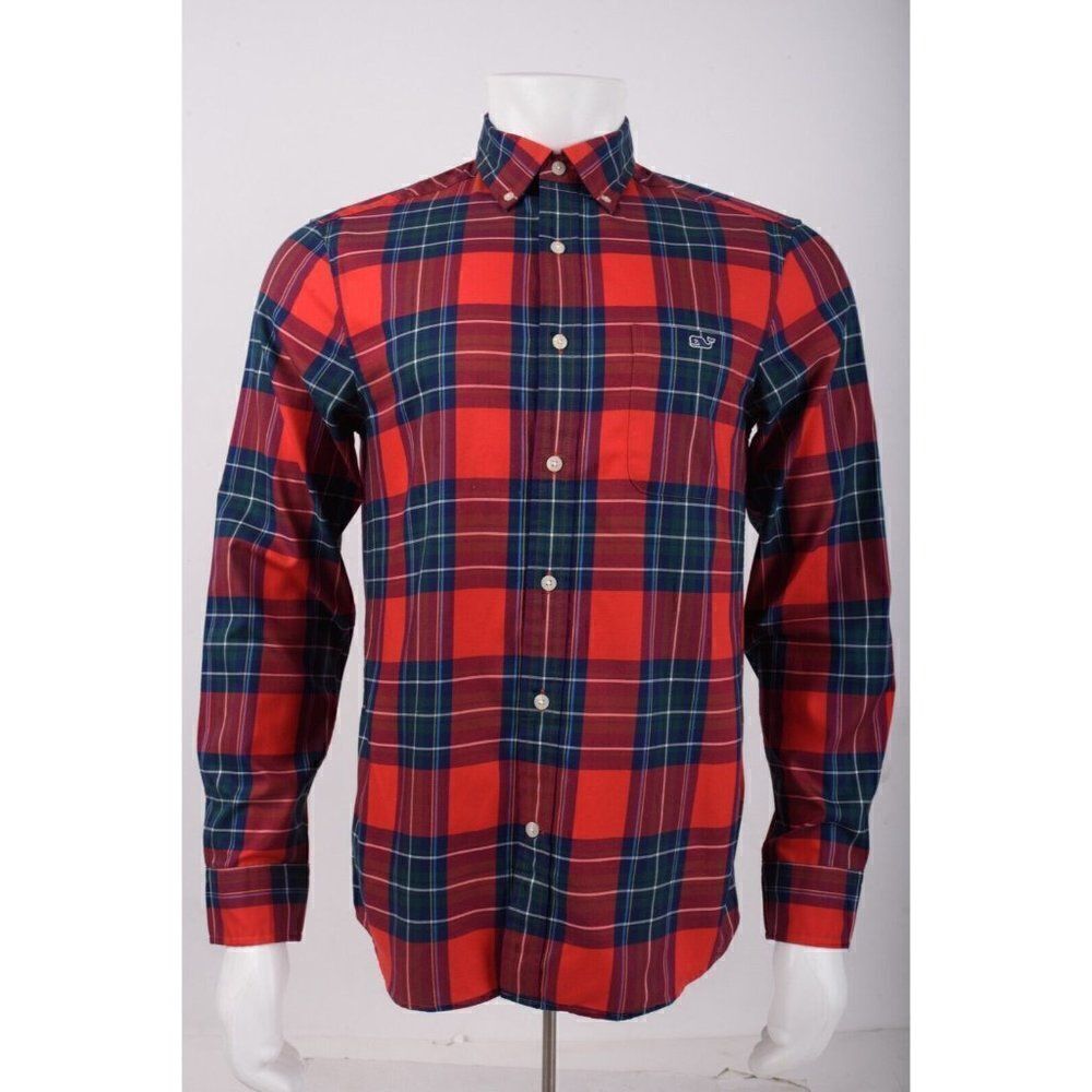Vineyard Vines Mens Oxford Shirt S Small Blue Red Tartan Plaid Cotton Twill NWT